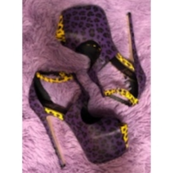 Purple yellow leopard patent leather high heels - Picture 2 of 2
